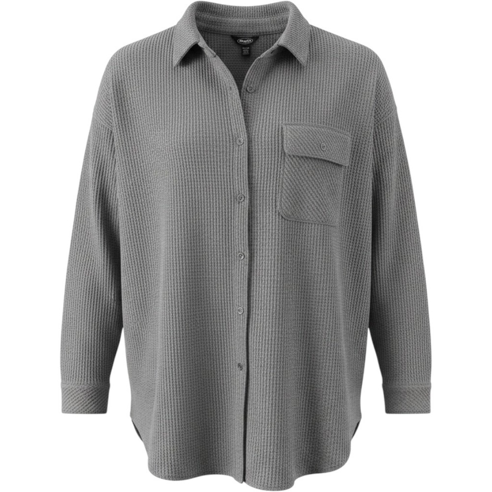 Buffalo Jeans Waffle Button Up Women XXL Heather Rock Grey New Thermal Shirt